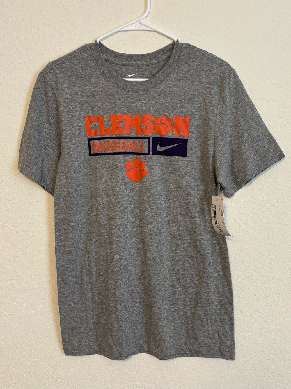 Nike Gray Heather Clemson Baseball Tee with Orange Logo